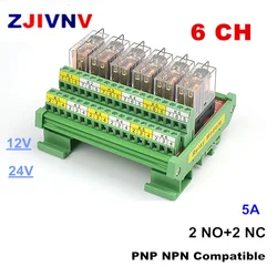 Pluggable Safe DIN-Rail Mounting 6 CH Relay with Flame Retardant Shell Single Contact 5A for Signal Amplification Board