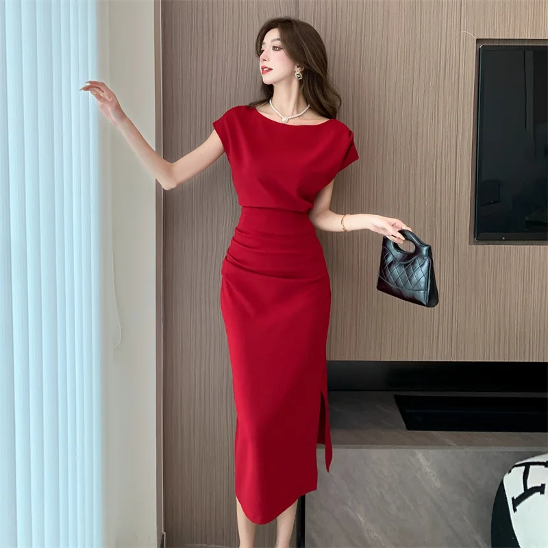 

Short Sleeve Top Two Piece Set Women 2024 Summer New Slim Vintage Elegant Fashion Casual Long Skirt Outfits Female Clothing