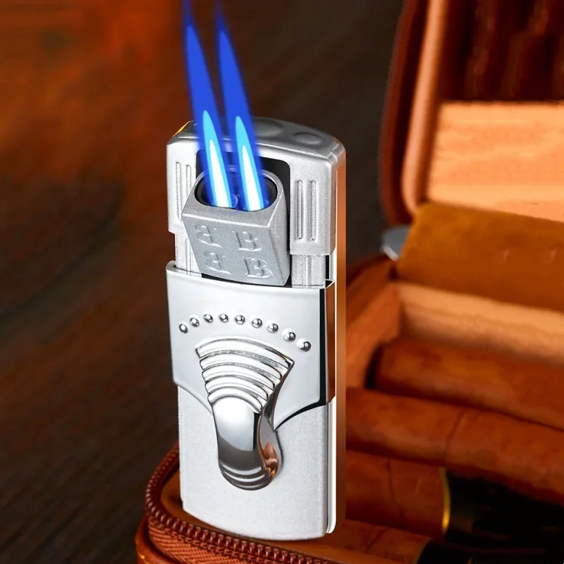 2024 New Metal Lighter for Men\'s Cigar Special Double Fire Lighter Electroplated Body Outdoor Windproof Ignition Special Lighter