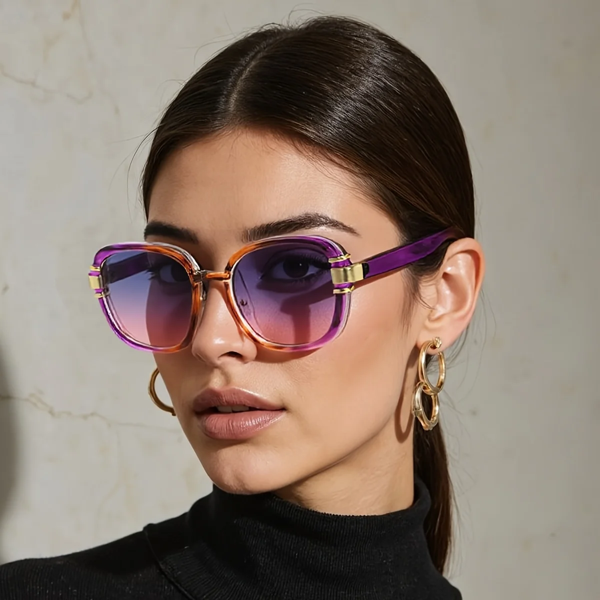 New In 2025 Sunglasses for Women Modern Fashion Purple Orange Gradient Decorative Glasses Transparent Plastic Frame Metal