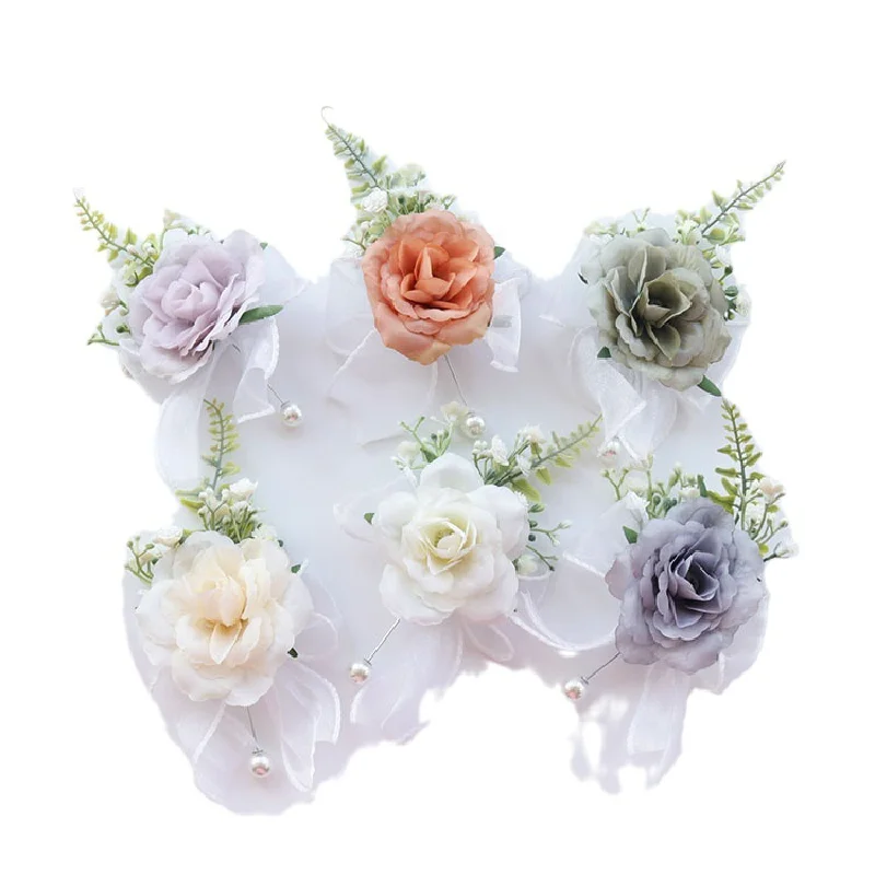 Boutonnière et corsage de poignet pour mariage, art floral, poubelle colorée, réunion d'affaires, ouverture des invités, 475