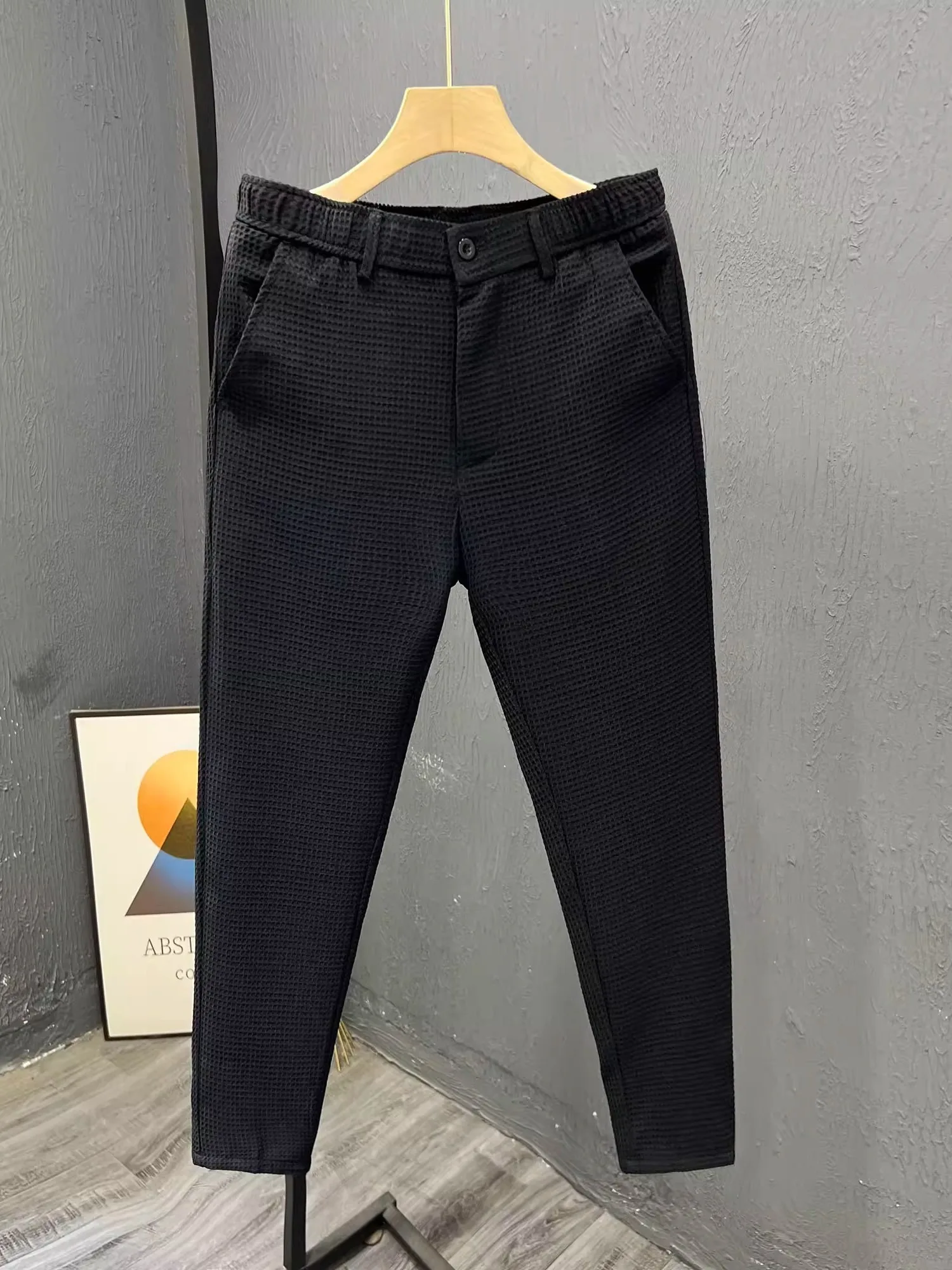 بنطلون شبابي عصري ضيق وعملي للرجال، بنطلون ربيعي صيفي مستقيم الساق بطول تسعة أرباع، بنطلون أنيق بأسلوب حضري للراحة