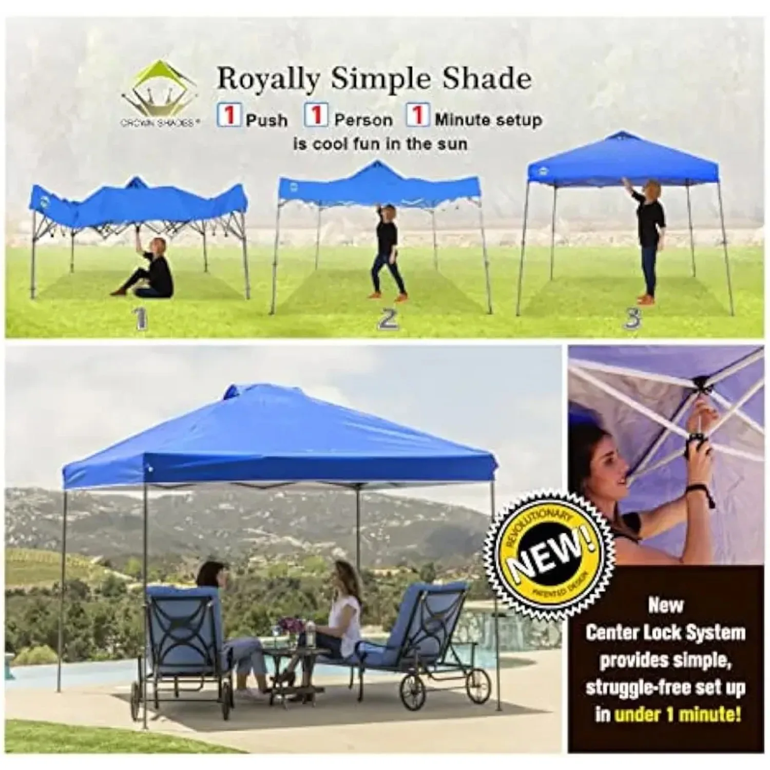 10 x 10 Foot Adjustable Outdoor Instant Pop Up Tent Portable Waterproof Folding Camping Beach Shade Canopy Shelter (Blue)