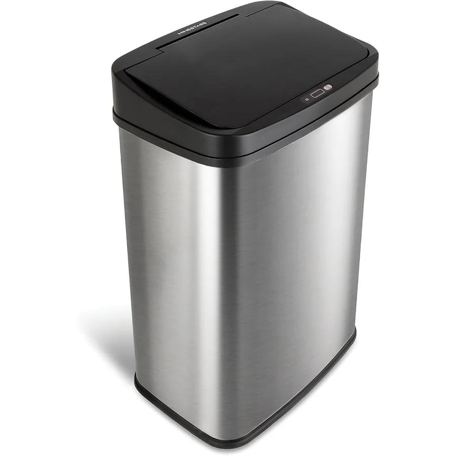 NINESTARS DZT-50-28 Automatic Touchless Motion Sensor Rectangular Trash Can 13 Gal Black Trim