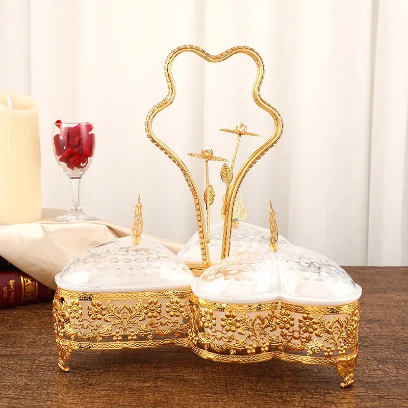 European creative heart-shaped three-grid dried fruit box snack box living room light luxury dim sum storage box wholesale