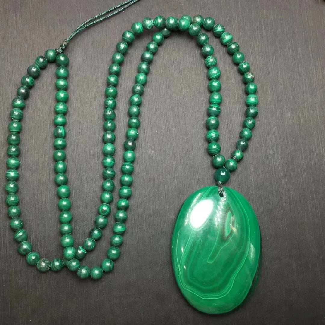 Unit One Piece High Quality Natural Malachite Crystal Healing Pendant With Malchite Bead Chain