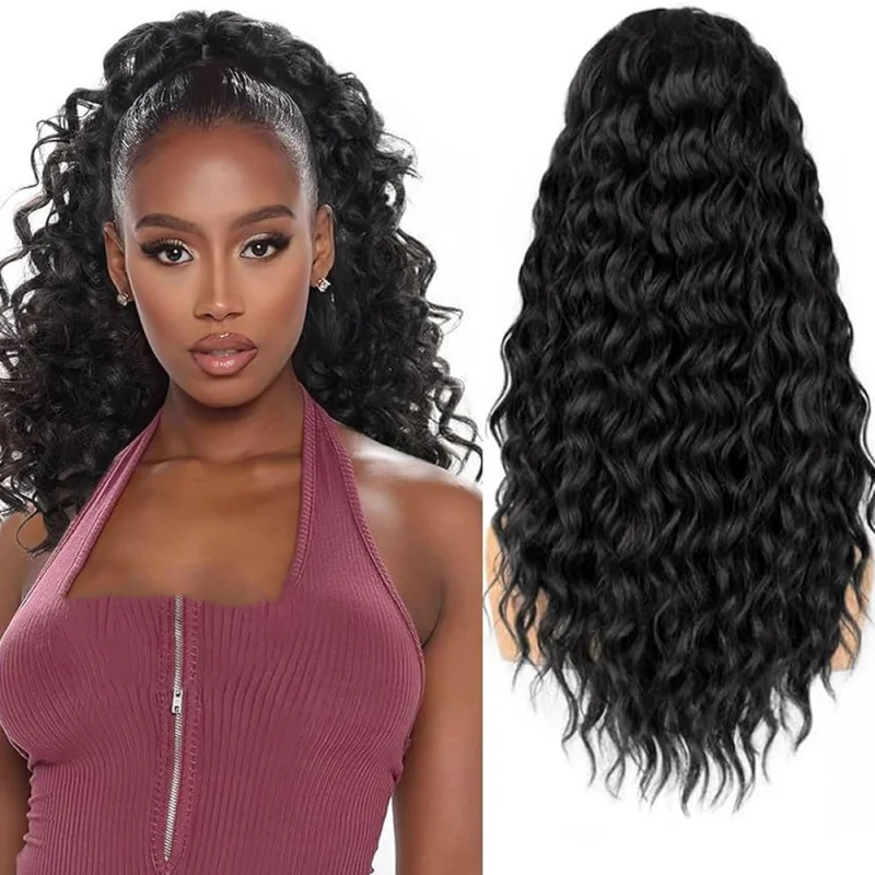 22 Inch Drawstring Curly Ponytail Wig for Women - Synthetic Fluffy Long Curly Hair Extension, Easy Styling for Daily/Dating/Part