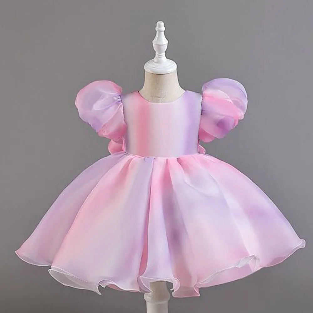 

Multicolor Girls Princess Dress Summer Chiffon Kids Dresses Backless Puff Sleeve Birthday Gown 1-6 Years