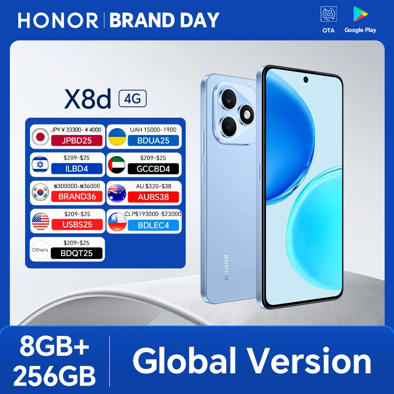 Global Version HONOR X8d 4G 8GB+256GB 6.77'' AMOLED 120Hz Screen 108MP Main Camera 7000 mAh 45W SuperCharge Dual SIM Android 16