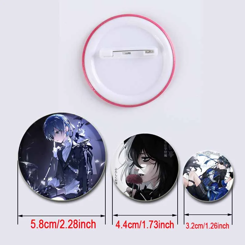 32/44/58mm Anime Black Butler Simple Button Pin, Snap in Design Brooch, Daily Stylish Ornament Badge, Ideal Gift for Friends