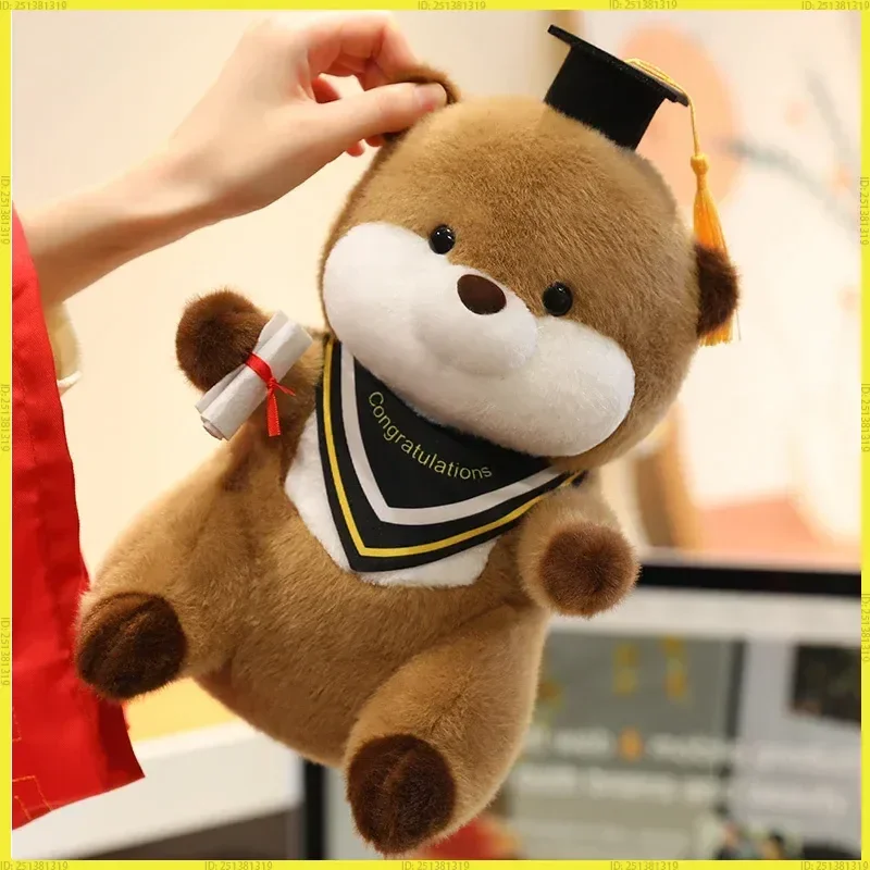 

25-сантиметровая милая плюшевая игрушка в виде морской выдры с шапкой доктора и дипломом, высококачественный декор для дома, подарок на выпускной для детей и студентов
