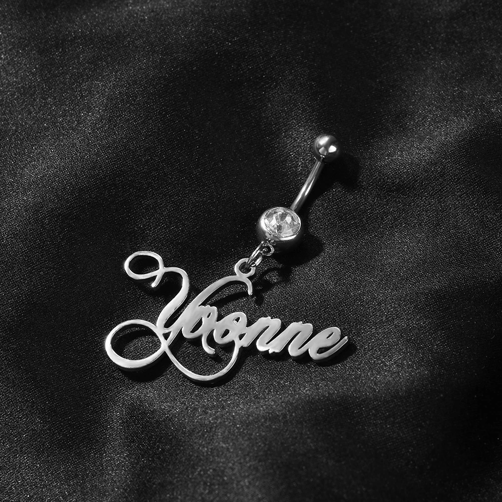 THE BLING KING Custom Name Belly Button Rings Personalized Stainless Steel Letter Women Girl Charming Body Piercing Jewelry