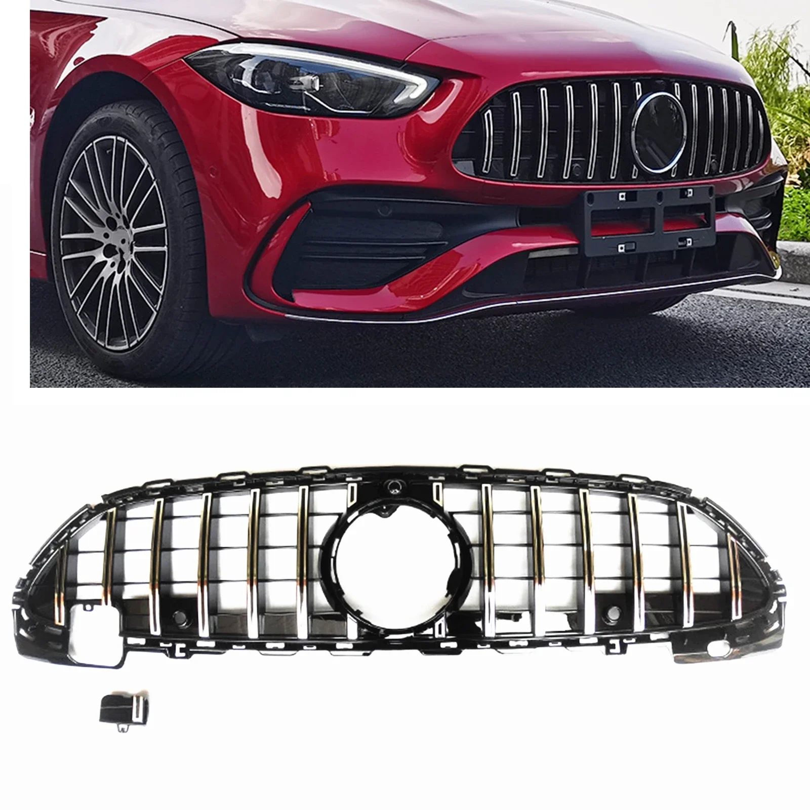 

Grill For Mercedes Benz C Class W206 2021-2023 C180 C200 C300 C43 AMG GT Style Silver/Black Front Grille Upper Bumper Hood