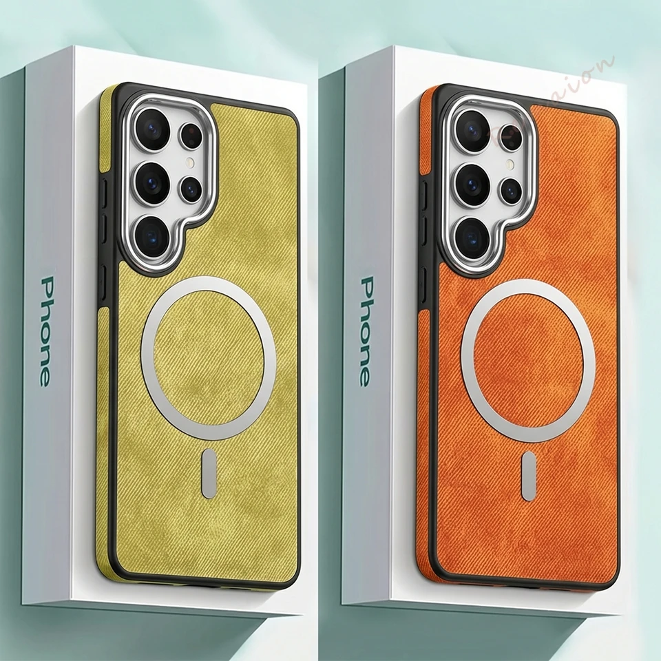 Leather Magnetic Phone Case for Samsung Galaxy S22 S23 S24 S25 S26 Ultra Magsafe Official Luxury Shockproof Protector Cover