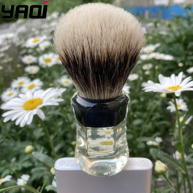 YAQI Shaving Brush for Men Clear Handle Lather Brush with Dense Bristles Wet Shave Barber Grooming Tool for Home