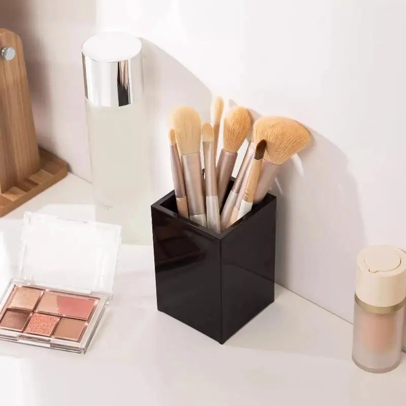 Large Capacity Cosmetic Storage Box Black White Portable Makeup Brush Tool Organizer for Vanity Counter Travel Use