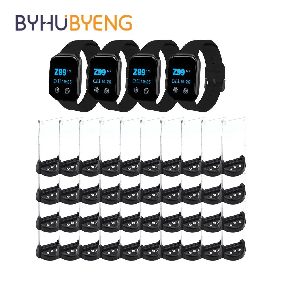 

BYHUBYENG Wireless Calling Customer Pager 4 Pcs Watch Receiver 40 Pcs Menu Order Pay System For Restaurant Bar KTV