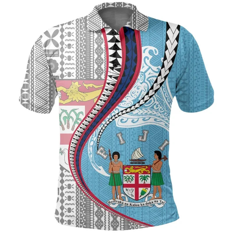 Fiji Flag Map 3D Printed Polo Shirts For Men Clothes Fijian National Emblem POLO Shirt Casual Man Short Sleeve Hawaii Tee Tops