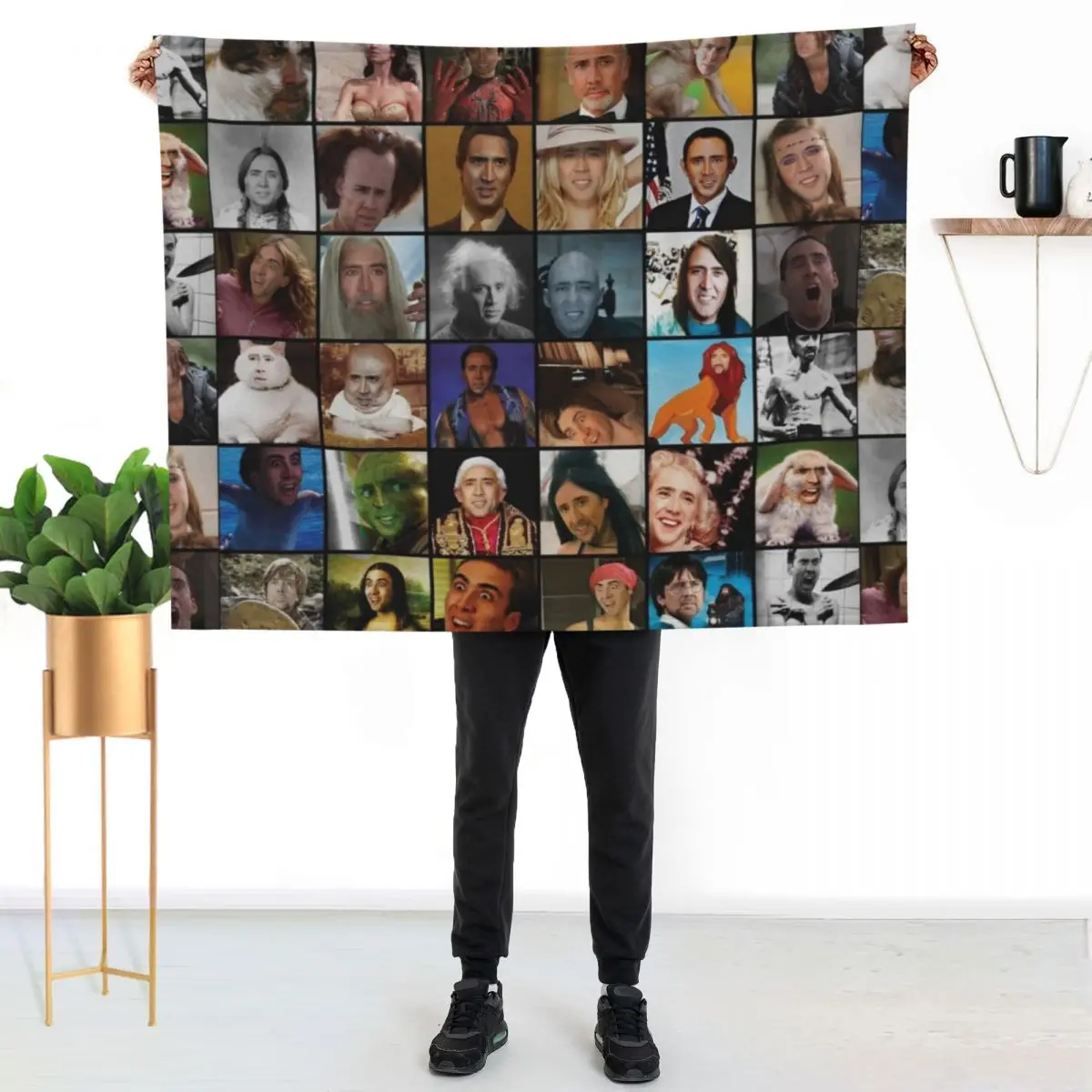 Nicholas Cage Pattern - Nicolas Cage - Nick Cage Nic Throw Blanket Faux Fur Soft Warm Blanket for Bed