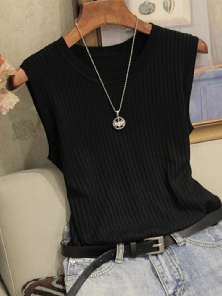 Knitted Vests Women Top O-neck Solid Tank Fashion Female Sleeveless Casual Thin Tops 2023 Summer Knit Woman Shirt Gilet Femme