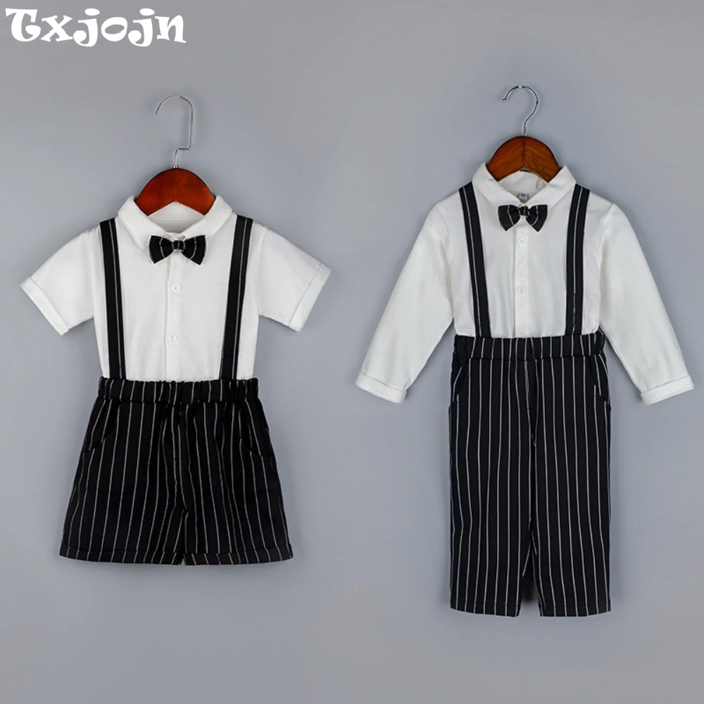 

Txjojn Classic Striped Overalls Sets 4 Pieces Toddler to Big Kids Boys Fashionable Jumpsuit For Piano Contest Performance