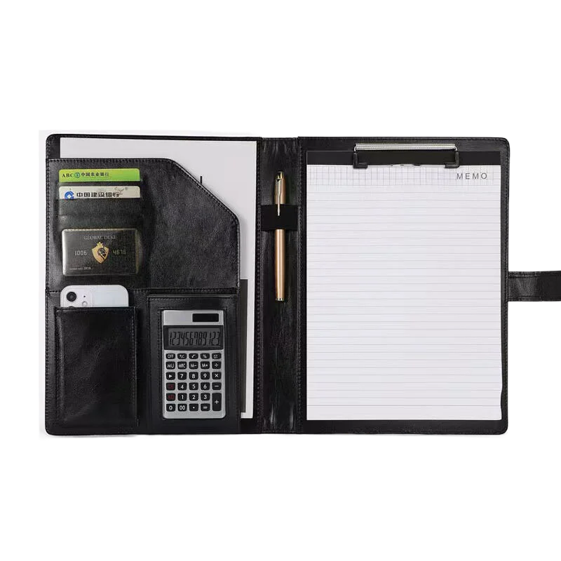 Black A4 Leather Folder for Document Executive Portfolio Folder Business Man Organizer Suitcase Holder for Office Supplier