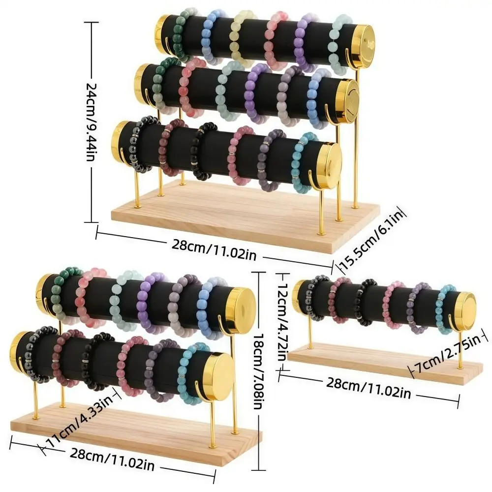 Detachable Bracelet Display Holder Flannel Wrap 3 Tier Bangle Storage Rack Multipurpose Wooden Tray Jewelry Storage Stand