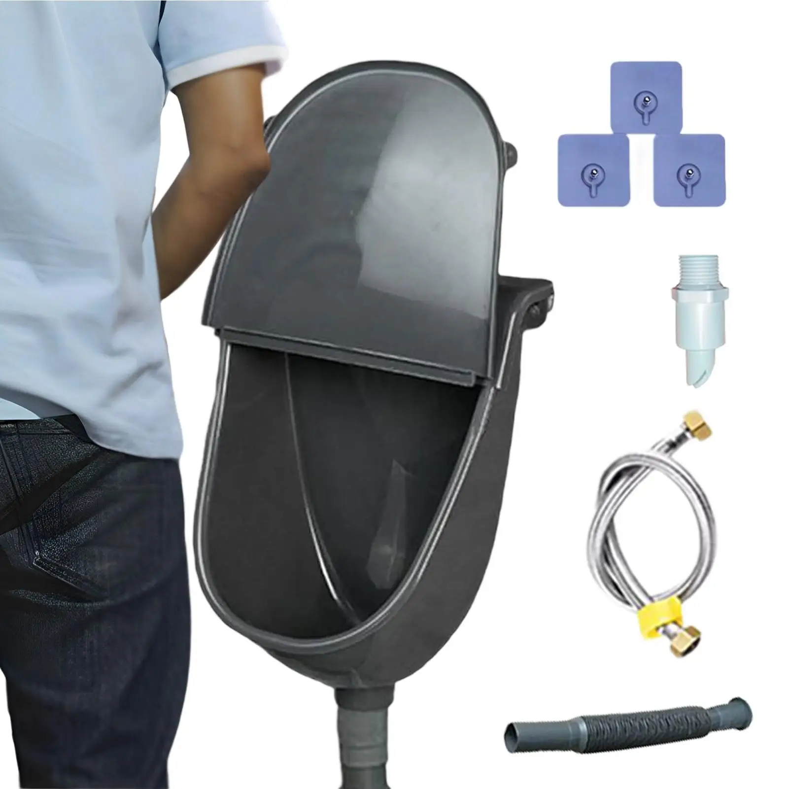 Wall Urinal Urine Separator PP Wall Mounted Toilet Odorless Urine Separator with Lid for Home Motorhome Boy Men Dorm Garden