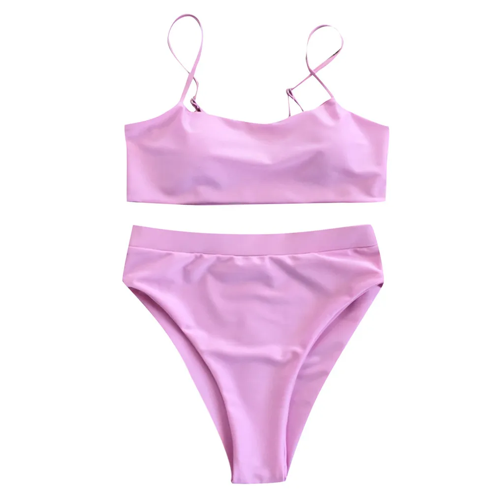 

Solid Color Womens Swimsuits Pink Push Up Bathing Suits Sexy Brazilian High Waist Biquinis Athletic Seamless Beachwear Beachwea