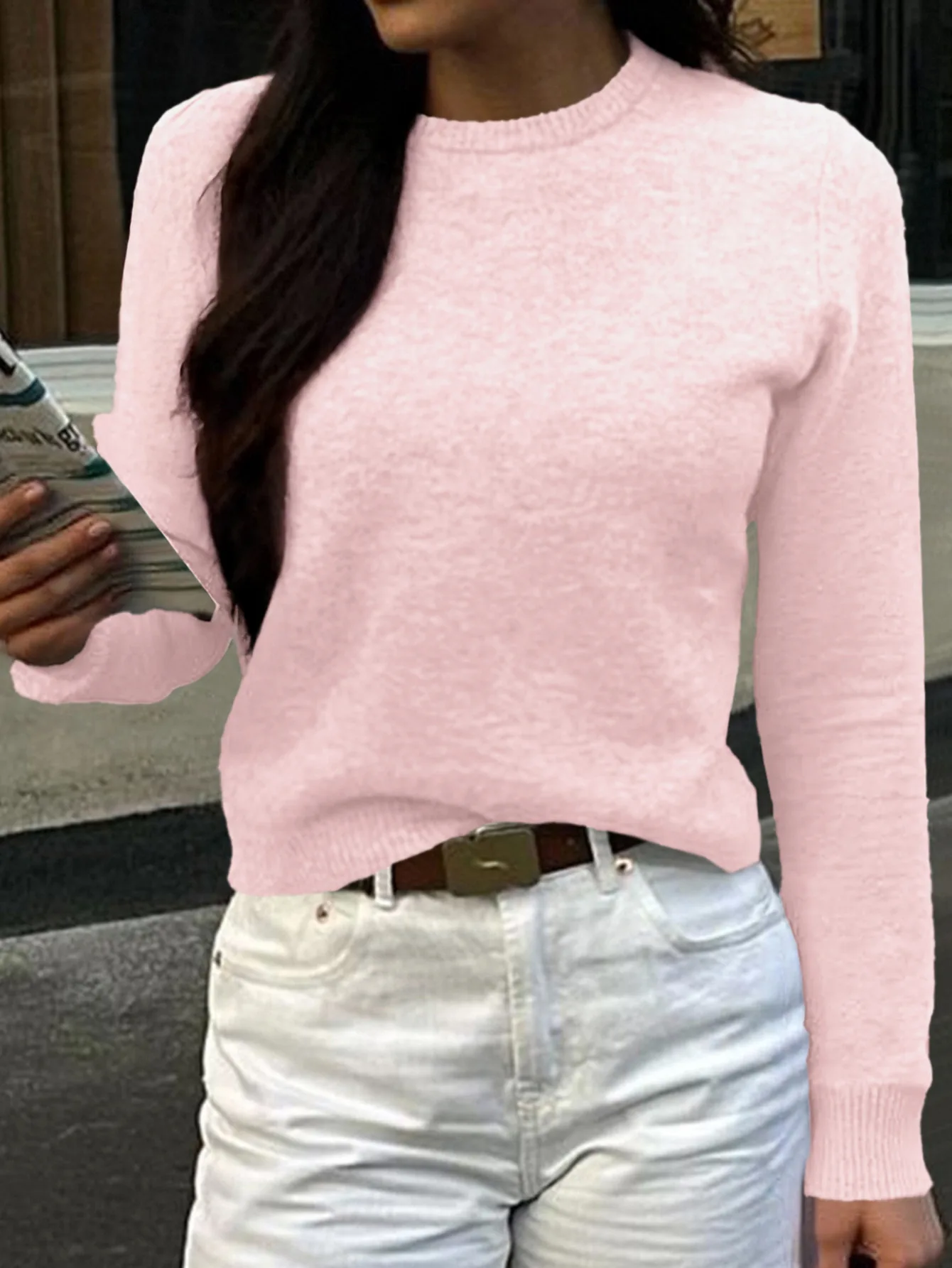 جديد الخريف / الشتاء أزياء عارضة طويلة الأكمام س الرقبة بلون سليم صالح البلوز سترة، 4 ألوان #5