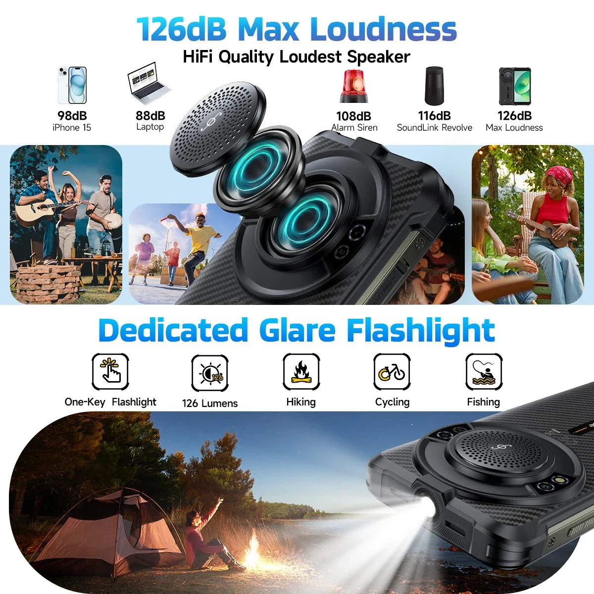 Ulefone RugKing 4G هاتف ذكي متين أندرويد 15 مقاوم للماء 5.99 بوصة 8 + 256 جيجابايت هاتف محمول 9600 مللي أمبير 50 ميجابكسل كاميرا رئيسية هاتف محمول NFC