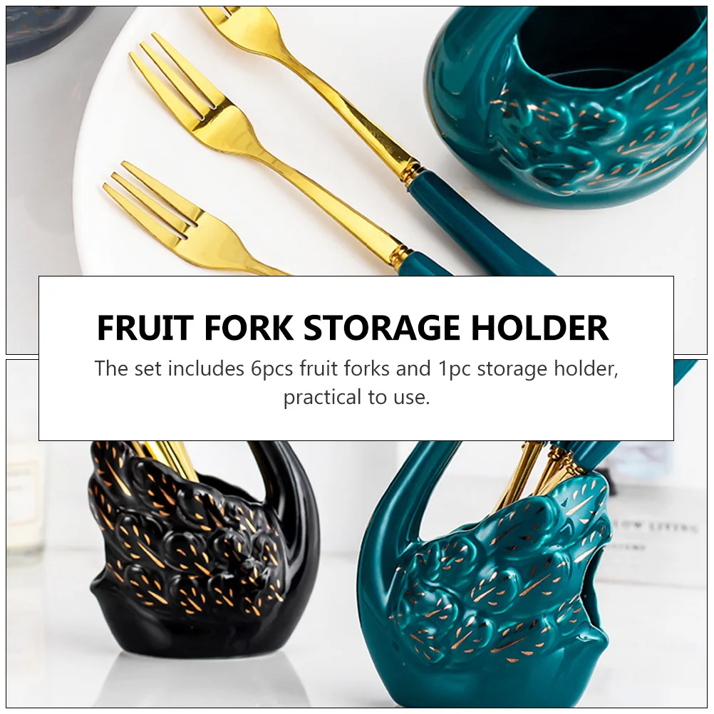 

1Set High Quality Ceramic Swan Shaped Fruit Forks and Storage Holder Smooth Surface Comfortable Touch for Desserts