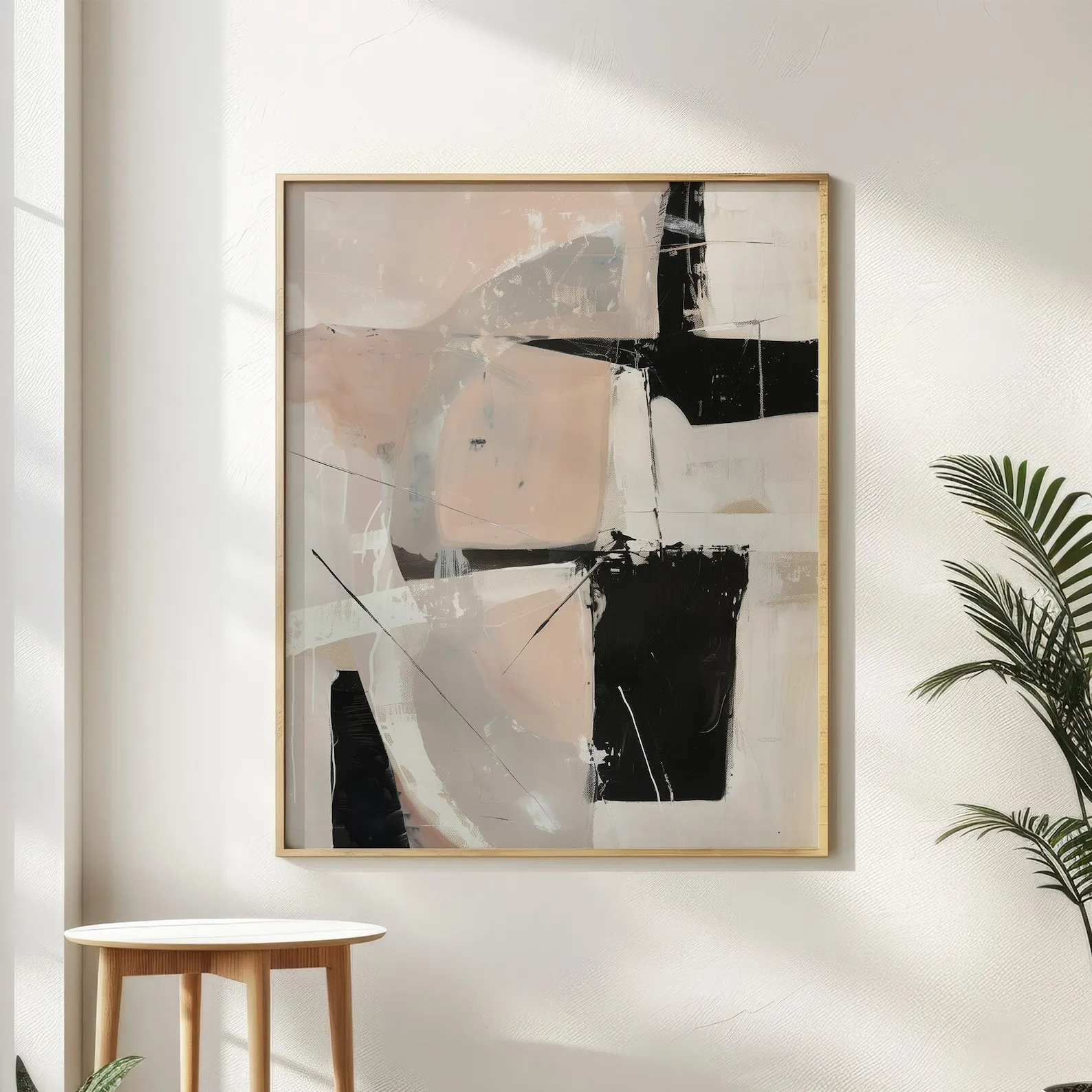 Mhemyo Abstract Japandi Design Wabi Sabi Wall Art Paint Brush Midcentury Hand Painted Oil Painting Beige Art Modern Wall Decor
