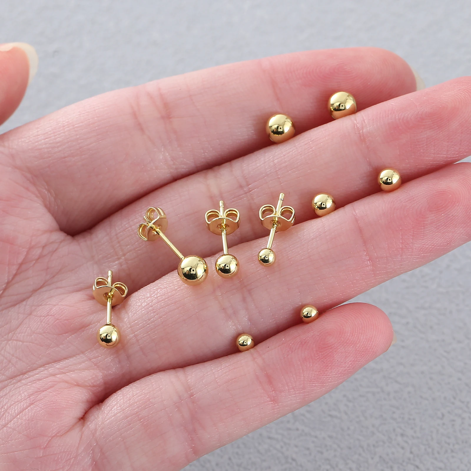 SUNSLL Gold Plated Simple 3/4/5MM Round Ball Stud Earrings Smooth For Women Men Fashion Versatile Daily Jewelry Gift 1Pair