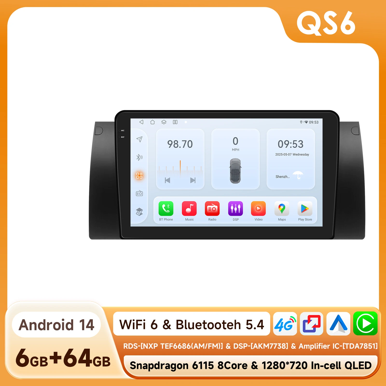 Android 14 autoradio voor BMW 5 E39 E53 X5 1995 - 2006 CarPlay Auto Intelligent systems autoradio multimediaspeler 360 graden camera Wifi DSP RDS scherm