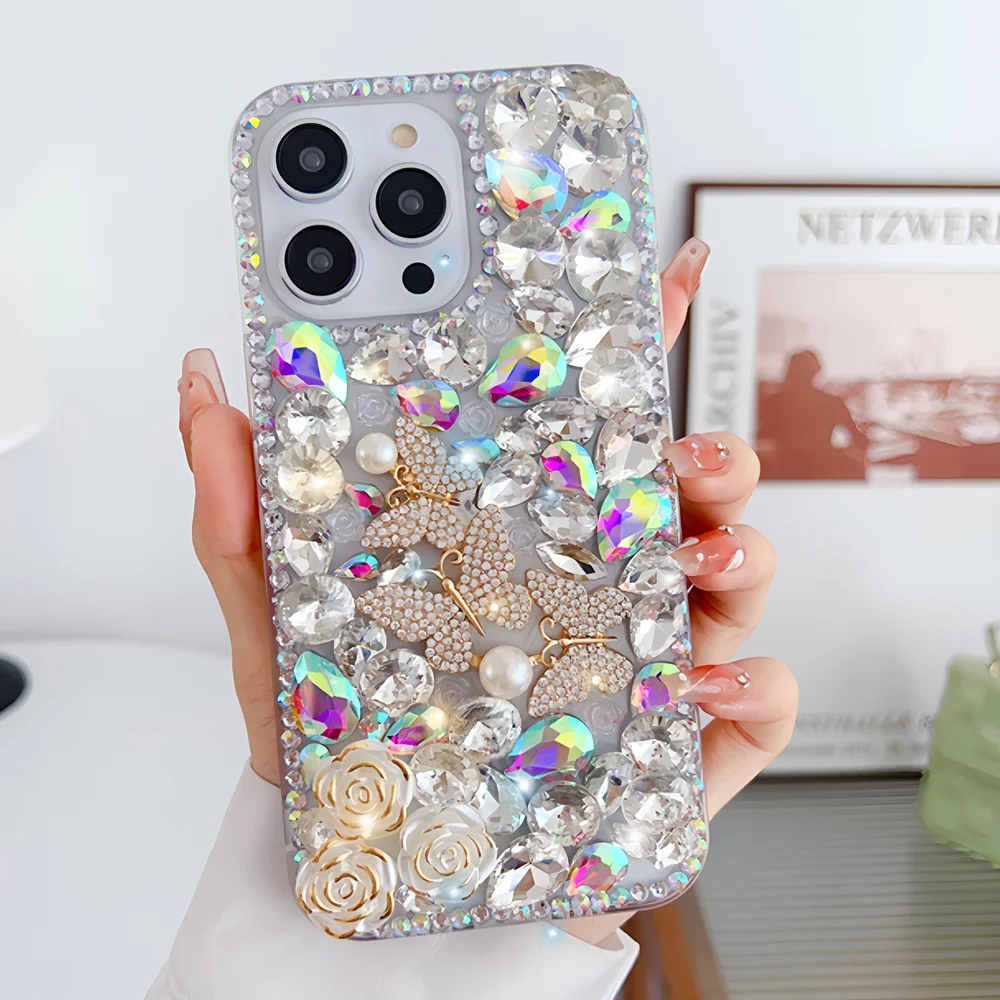 Роскошный блестящий чехол для телефона с 3D бабочкой и камелией для XiaoMi Poco X7 Pro 5G X6 X5 X4 X3, чехлы с блестками