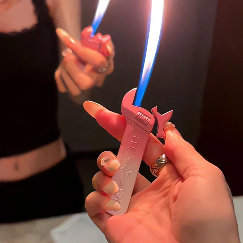 2025 New Mini Cute Gradient Inflatable Lighter Metal Butane Torch Pink Portable Lighter Smoking Accessories Smoking Tools Gift