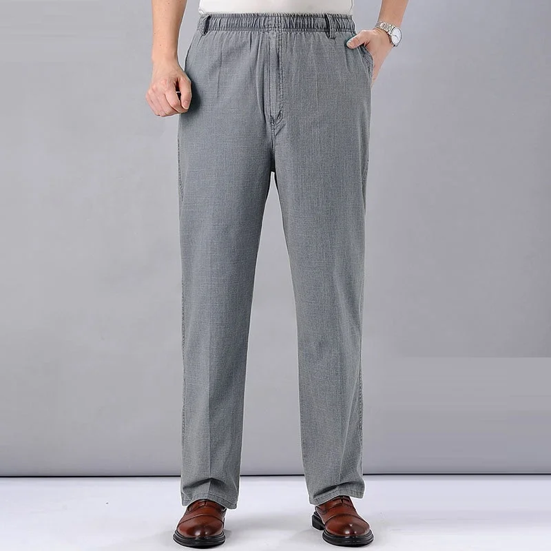 Taglie forti XL-5XL Pantaloni da uomo in cotone e lino Primavera Estate Autunno Pantaloni lunghi larghi in vita elastica Padre sottile Medioevo