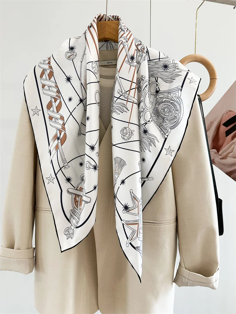 

Шелковый платок из твила для женщин, квадратные банданы с ручной подгибкой краев, роскошные дизайнерские шарфы-фуляры 90 см, аксессуары для волос и сумок, декоративные элементы