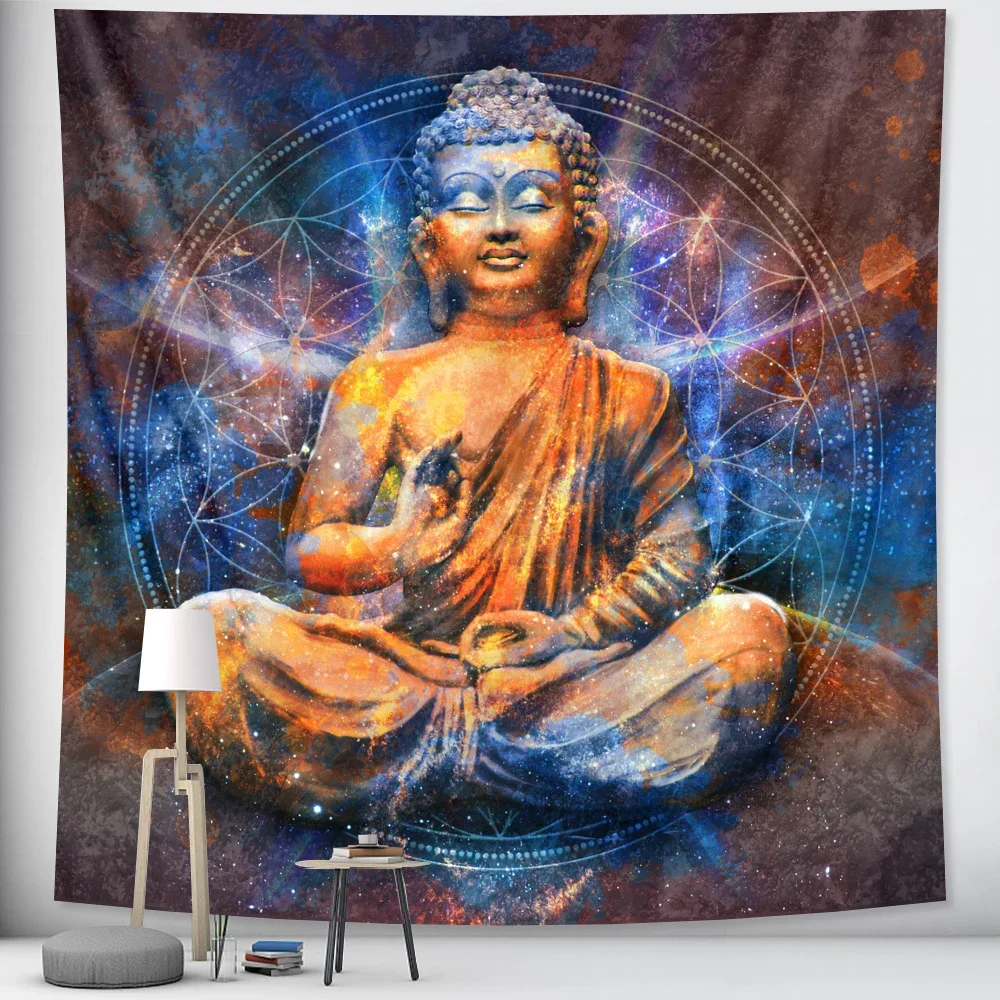 Indian Buddha's meditation psychedelic scene home art decorative tapestry Hippie Bohemian decorative Mandala sheet sofa blanket