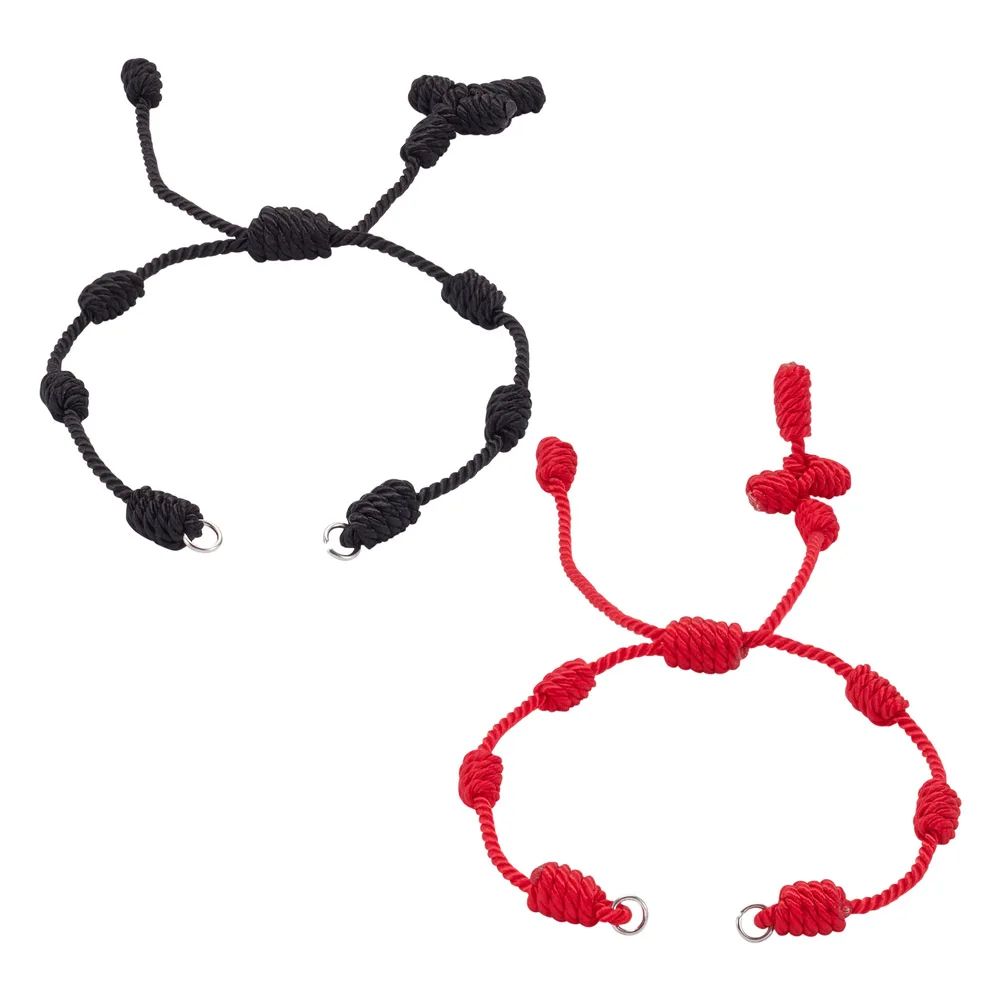 

2pcs Black Red Adjustable Braided Nylon Weave Cords Bracelet for Connector Charms Couple Jewelry Making 14~27cm inner diameter