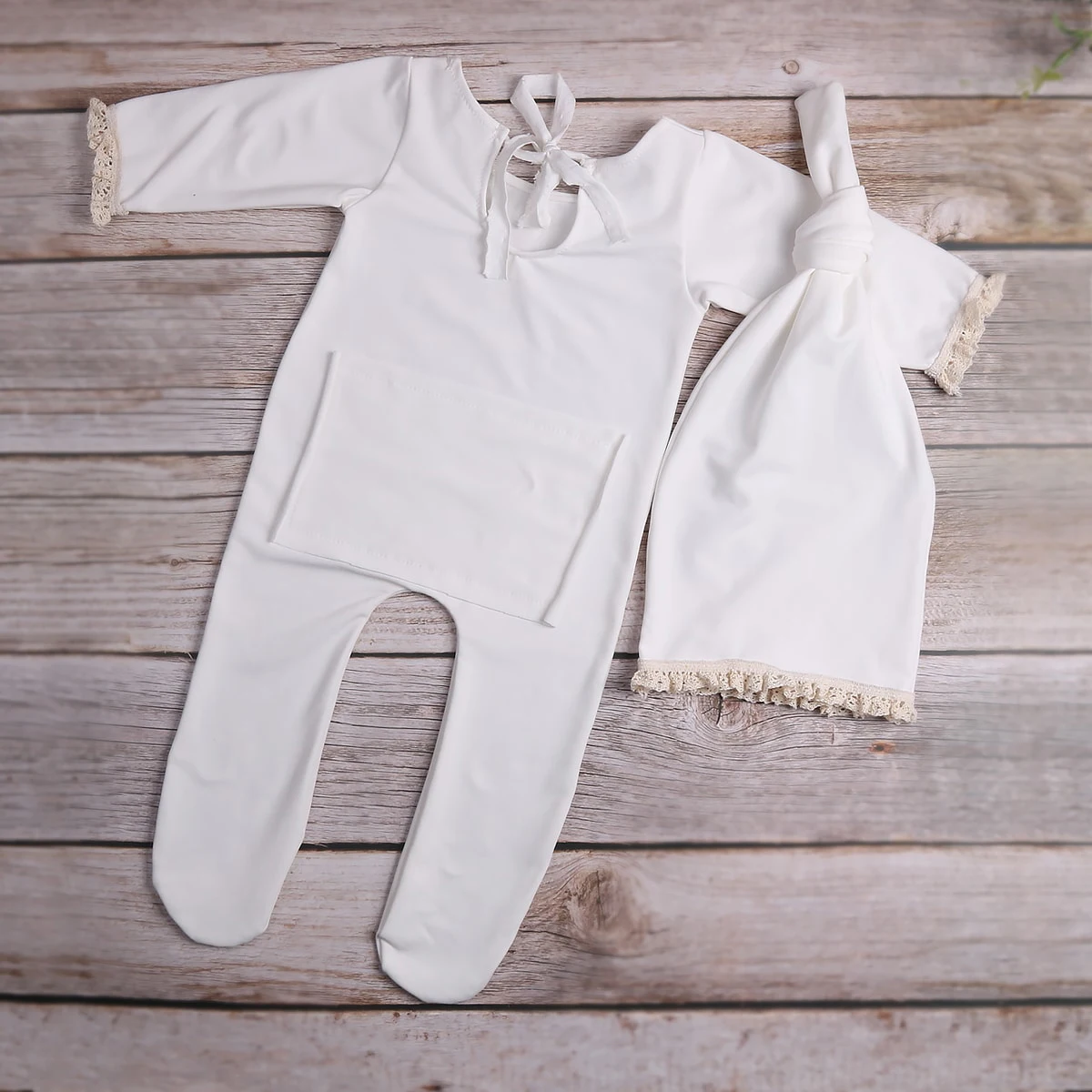 Ylsteed Newborn Boy Footed Jumpsuit for Photo Shooting White Bodysuit with Hat Baby Photography Outfits