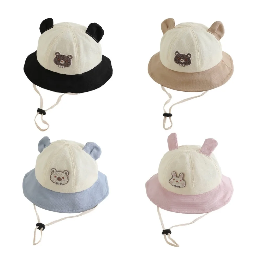 

New Panama Summer Baby Bucket Hat for Boys Girls Cotton Cute Bear Ear Toddler Cap Children Beach Sun Hat Kids UV Protection Cap
