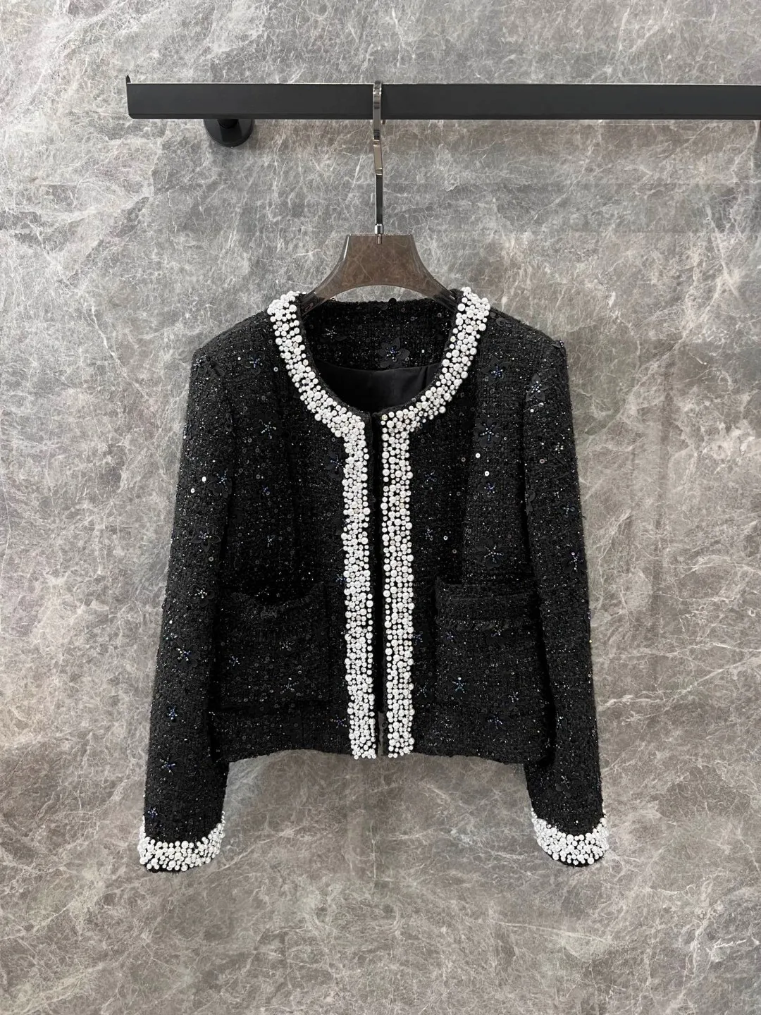 women's fashion luxury coat high quality female pearl black 50% wool tweed chic luxury jacket outerwear 2025 ddxgz2 12.30