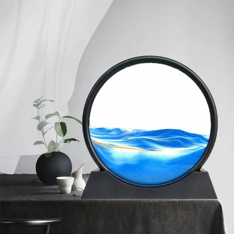 

7/12 Inch Quicksand Painting Glass Ornament Round 3D Sea Low Sand Scene Dynamic Display Art Home Living Room Desktop Decoration