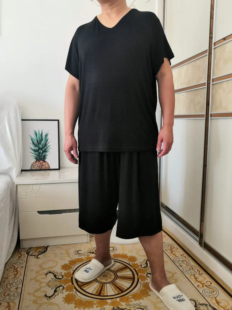 2 stücke Plus Größe 8XL 150KG 165KG Sommer Modal Männer Pyjamas Sets Kurzarm Weiche männer Pyjamas Sets solide Dünne Bequeme Pyjama