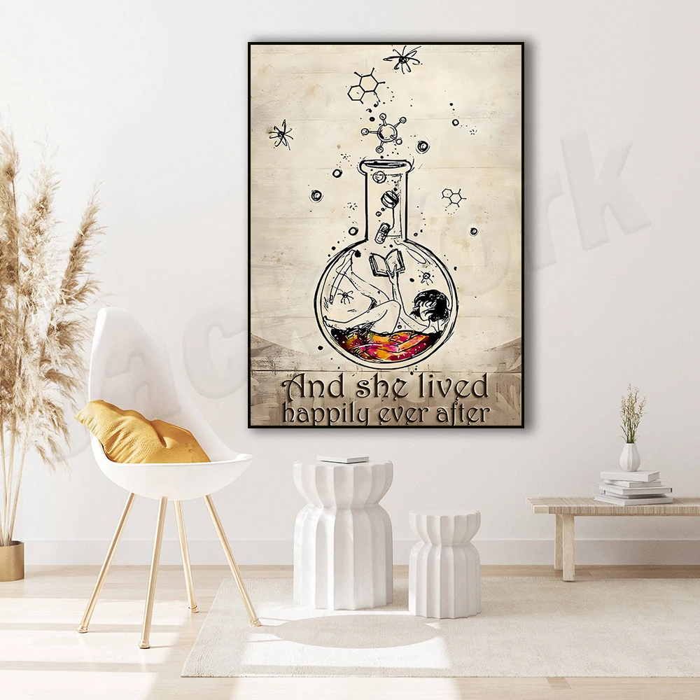 لقد عاشت بشكل سعيد بعد الملصق، ملصق الكتاب، ملصق الكتاب العتيق، حب قراءة الملصق، فن الصحة العقلية، هدية دودة الكتب #1