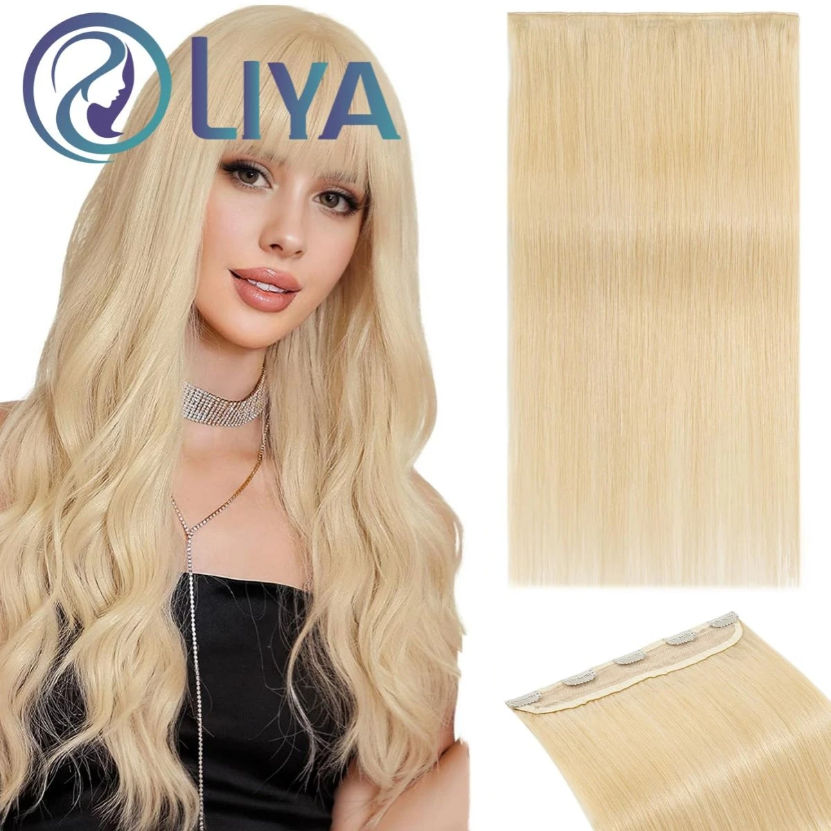 Clip rubio de una pieza en extensiones de cabello 100% cabello humano real Clip de una pieza 5 # 613 Clip recto de hueso en extensiones de cabello humano