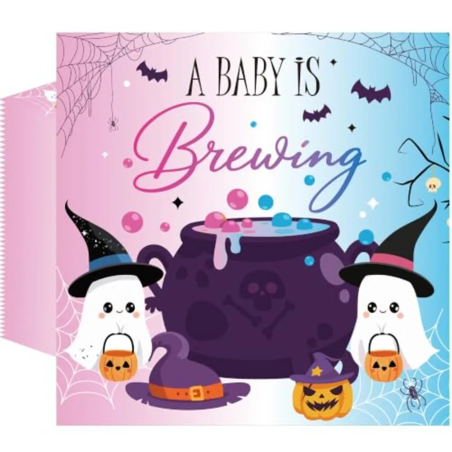 50 Pcs A Baby Is Brewing Gender Reveal Napkins Halloween Gender Reveal Paper Napkins, Pink Blue Ghost Disposable Napkins for Ba