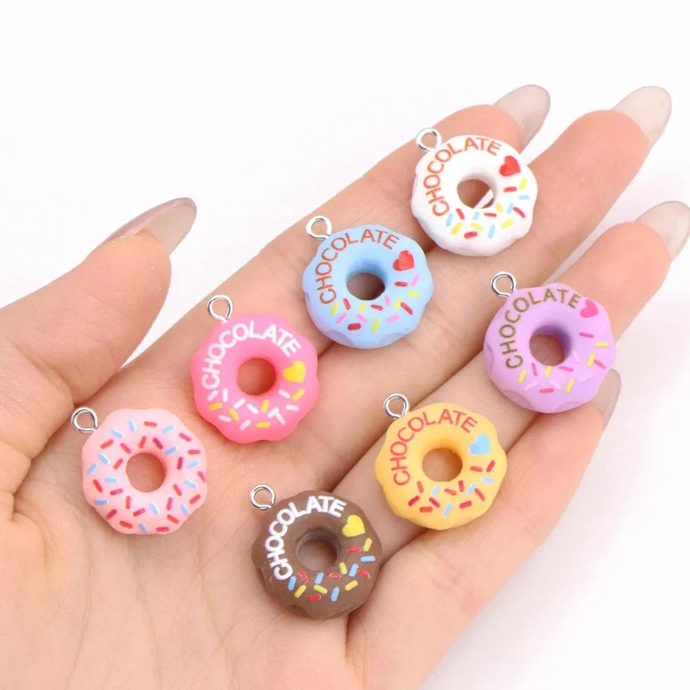 10 個カラフルなパンドーナツ 3D 樹脂シミュレーション食品チャームかわいいドーナツペンダント DIY ブレスレットネックレスジュエリー作成用 1